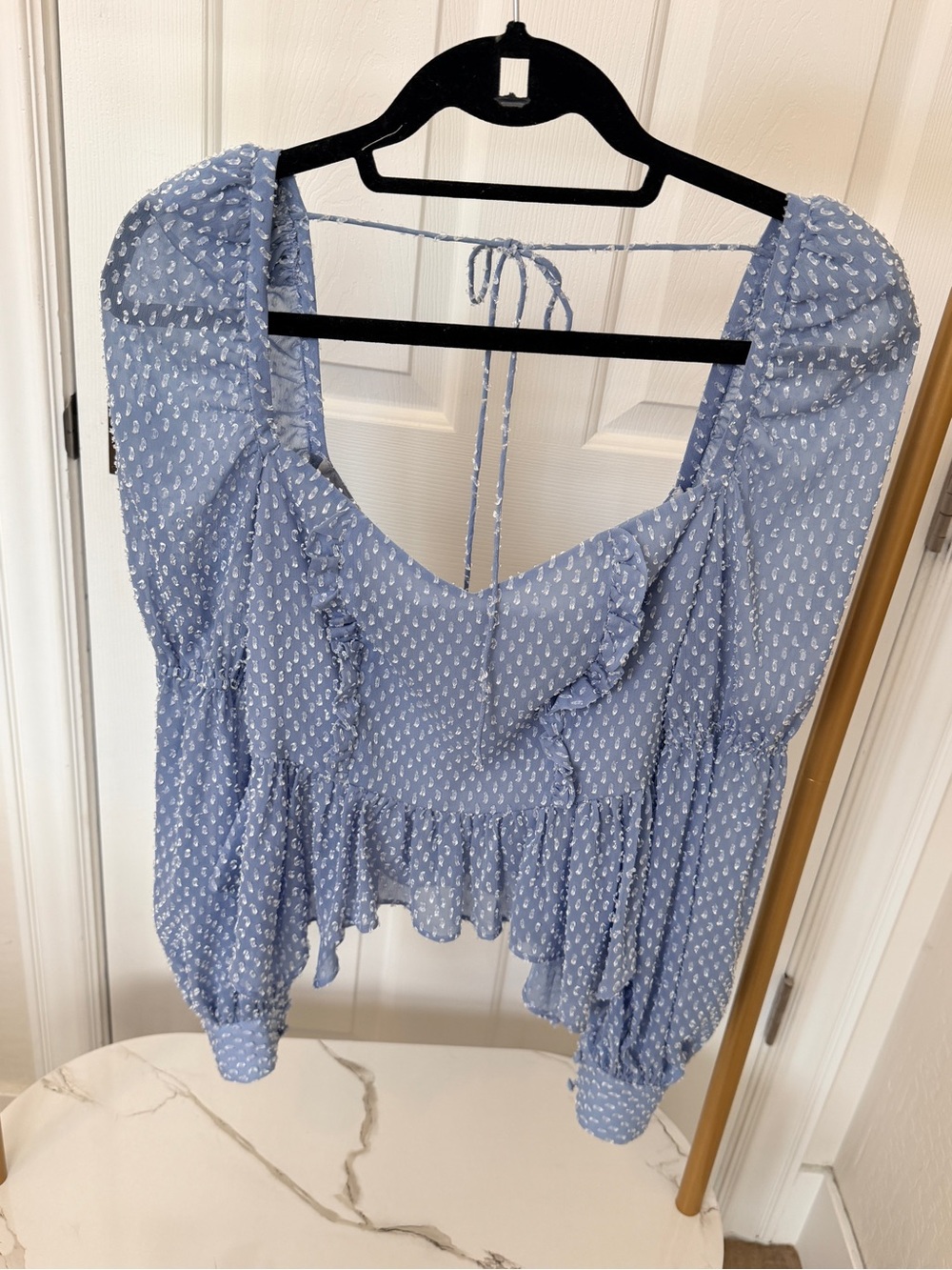 Song of Style Light Blue Ditsy Print Peasant Top